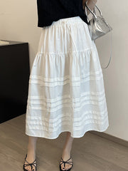 Drawstring Elasticity Pleated See-Through Solid Color Split-Joint A-Line Loose Skirts