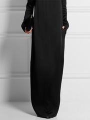 Long Sleeves Loose Solid Color Round-Neck Maxi Dresses