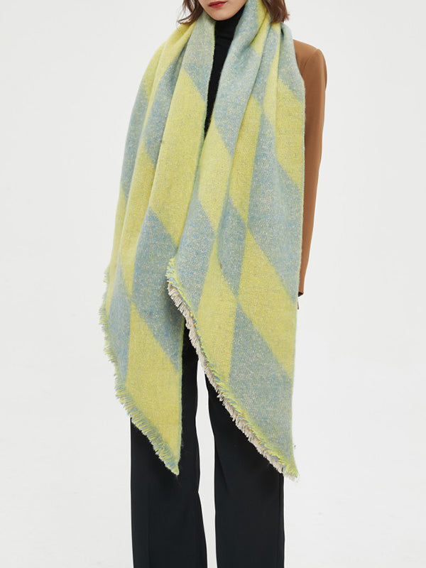 Diamond-Patterned Fringed Keep Warm Shawl&Scarf