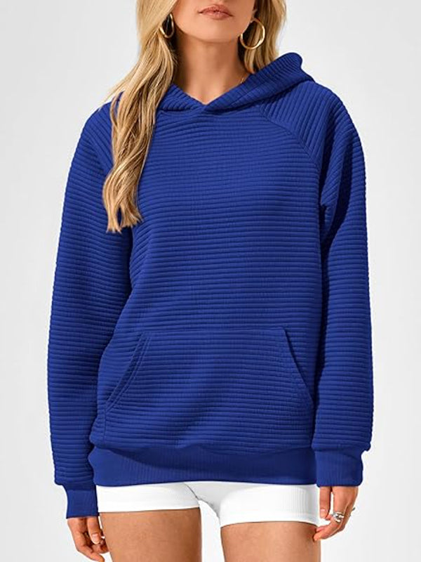 Pockets Solid Color Split-Joint Hooded Long Sleeves Hoodies Tops