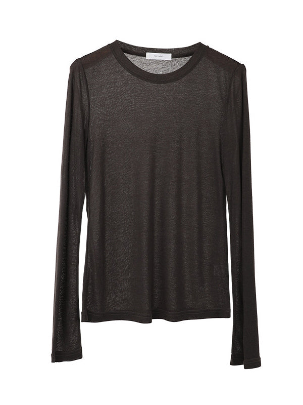 See-Through Solid Color Long Sleeves Skinny Round-Neck T-Shirts