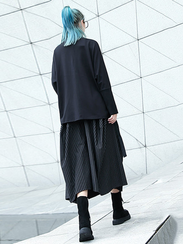 Elasticity Pockets Striped High Waisted Loose Pants Culotte