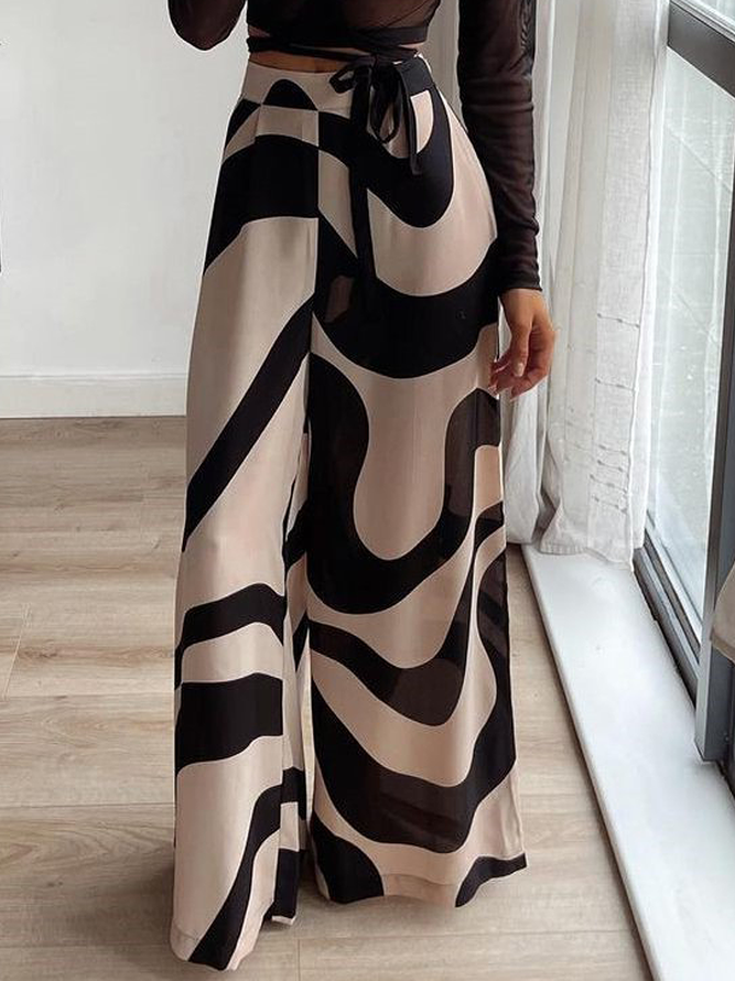 Stylish Loose High Waisted Printed Wide Leg Pants