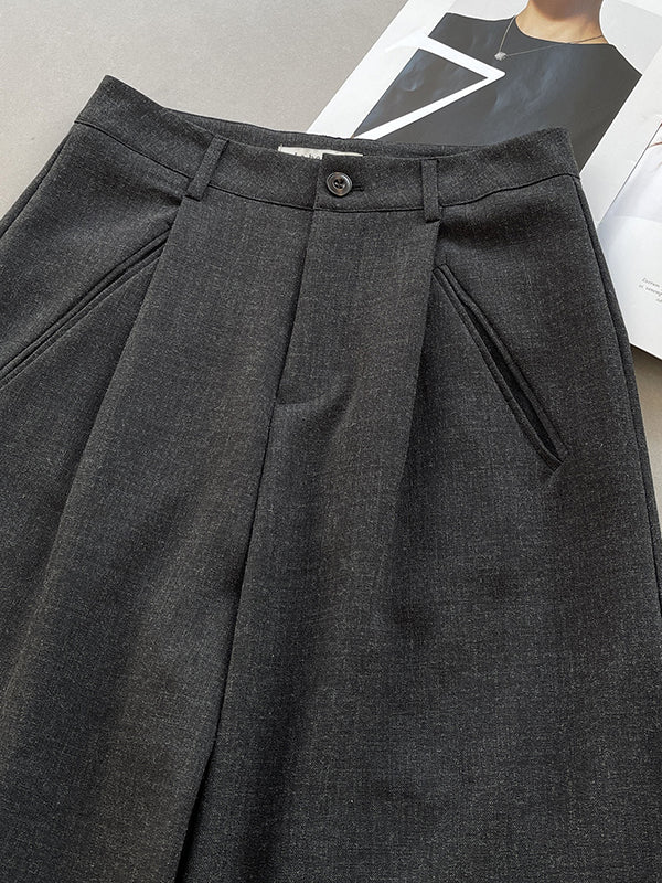 Pleated Split-Joint High Waisted Loose Trousers Suit Pants
