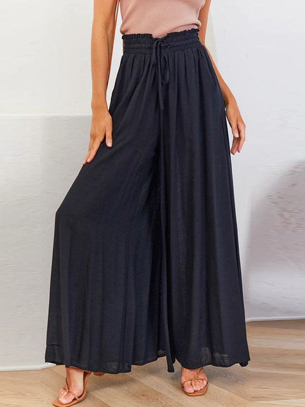 Drawstring Elasticity Pockets Solid Color High Waisted Loose Trousers Pants