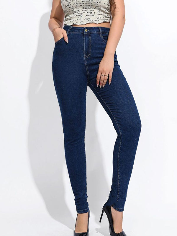 High-Waisted Split-Joint Skinny Leg Jean Pants Bottoms