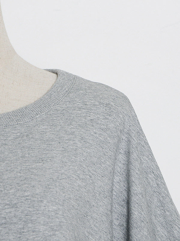 Casual Simple Puff Sleeves Solid Color Round-Neck Sweatshirt Top