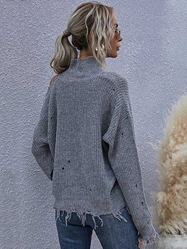 Urban Knitting Loose Hollow High-Neck Sweater