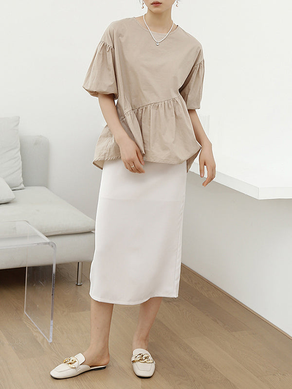 Solid Color Half Sleeves Loose Round-Neck T-Shirts Tops