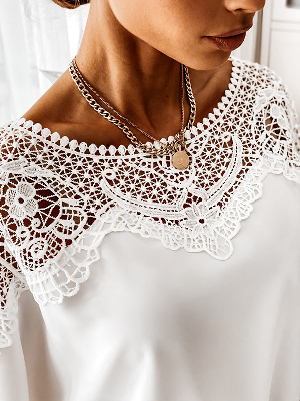 Solid Color Split-Joint Long Sleeves Loose Round-Neck Blouses&Shirts Tops