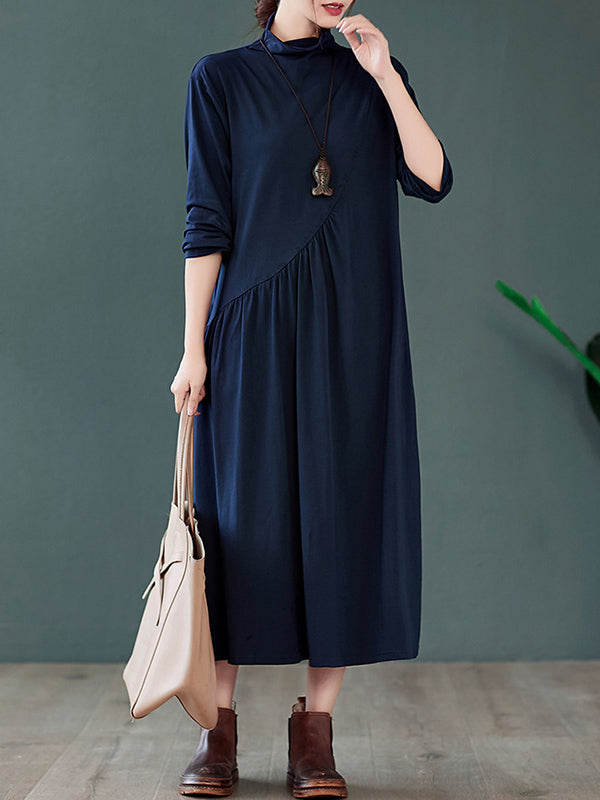 Original Solid High-Neck Knitting Dress