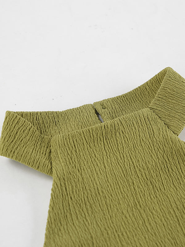 Solid Color Loose Pleated Halter-Neck Vest Top + High Waisted Pants Bottom Two Pieces Set