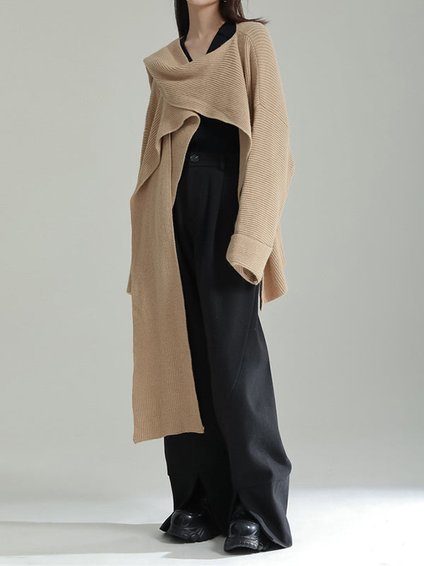 Asymmetric Three-Dimensional Flower High-Low Long Sleeves Round-Neck Cardigan Tops
