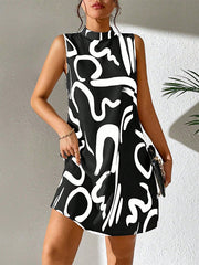 Contrast Color Printed A-line Sleeveless Mini Dresses