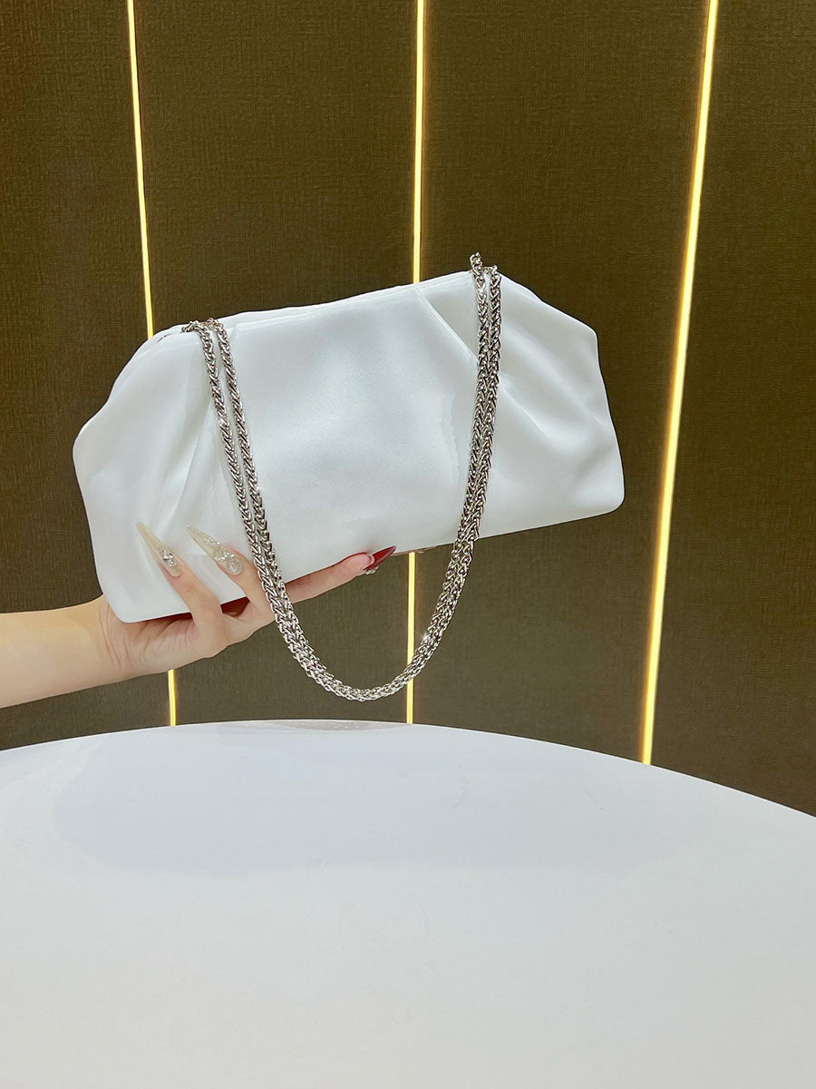 Chains Pleated Solid Color Zipper Shoulder Bags Evening Bags & Clutches