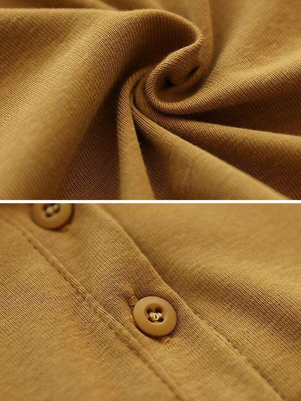 Buttoned Solid Color Short Sleeves Polo T-Shirts Tops