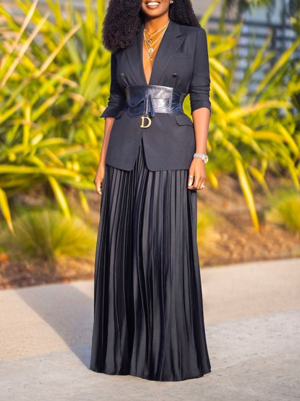 Pleated Solid Color High Waisted Loose Skirts Bottoms