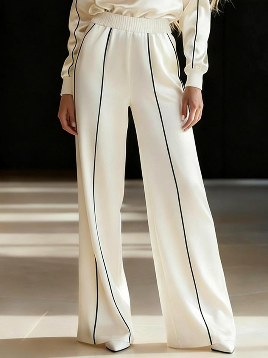 Contrast Color Line Split-Joint Elasticated Waist High Waisted Pants
