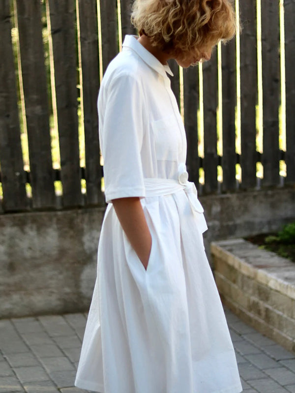 Office A-Line Half Sleeves Solid Color Lapel Midi Dresses