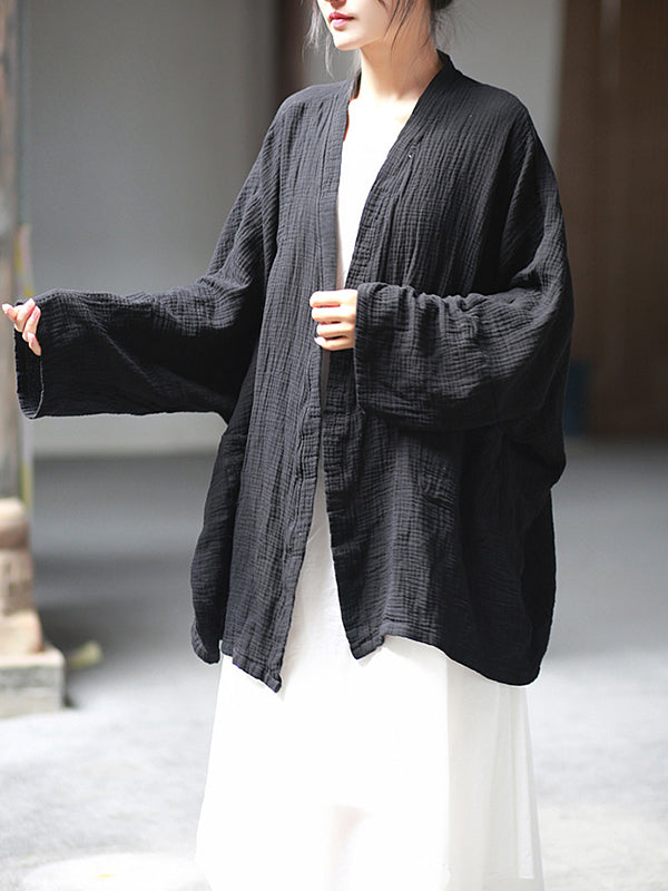 Pleated Solid Color Split-Joint Batwing Sleeves Loose Cover-Ups Tops