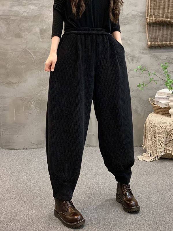 Elasticity Solid Color Velvet Loose Half Pants