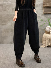 Elasticity Solid Color Velvet Loose Half Pants