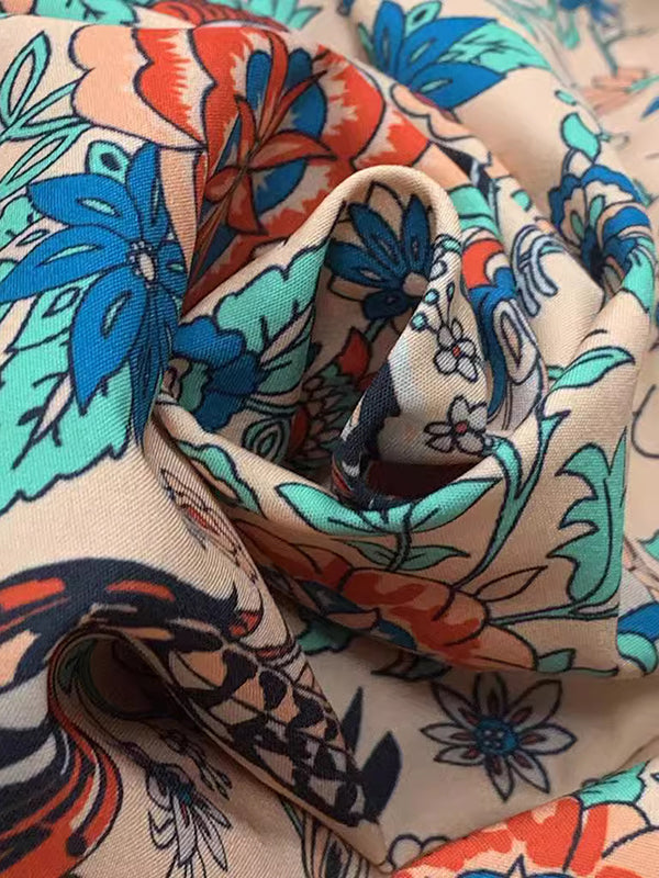 Flower Print Flared Sleeves Long Sleeves V-Neck Blouses&Shirts Tops
