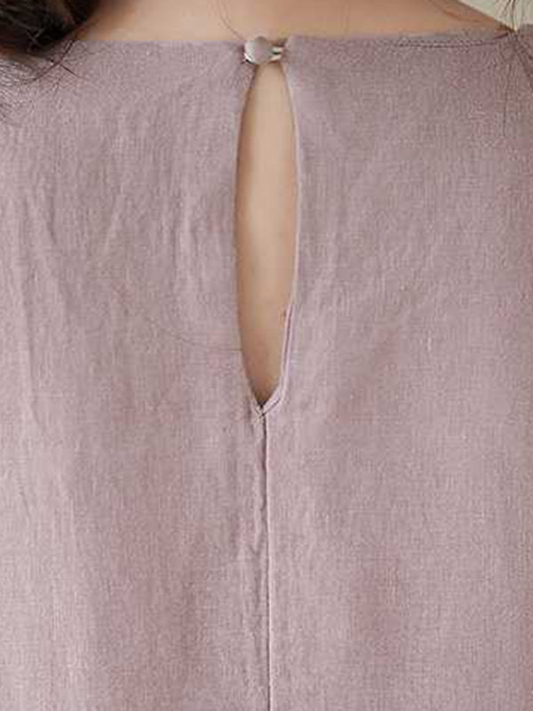 Solid Color A-Line Loose Round-Neck Midi Dresses
