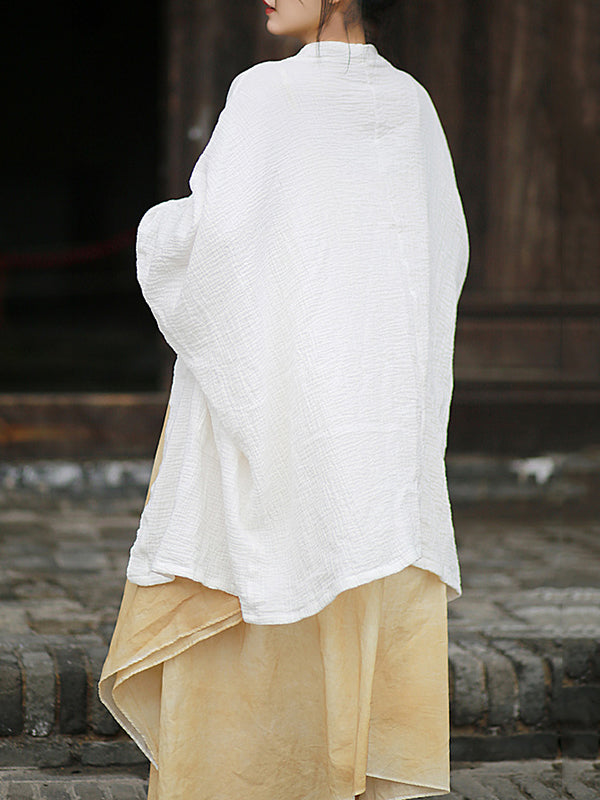 Pleated Solid Color Split-Joint Batwing Sleeves Loose Cover-Ups Tops