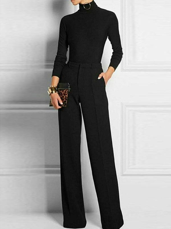 Long Sleeves Skinny Solid Color High Neck T-shirts