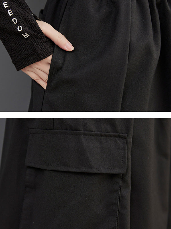 Simple Loose Wide Leg Drawstring Solid Color Casual Pants Bottoms