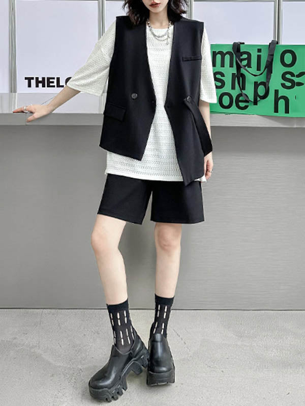 Asymmetric Split-Joint Tied Waist Loose Sleeveless V-neck Vest Outerwear