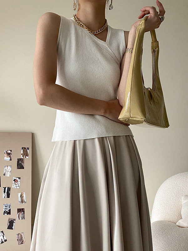 Asymmetric Solid Color Sleeveless V-Neck Vest Top