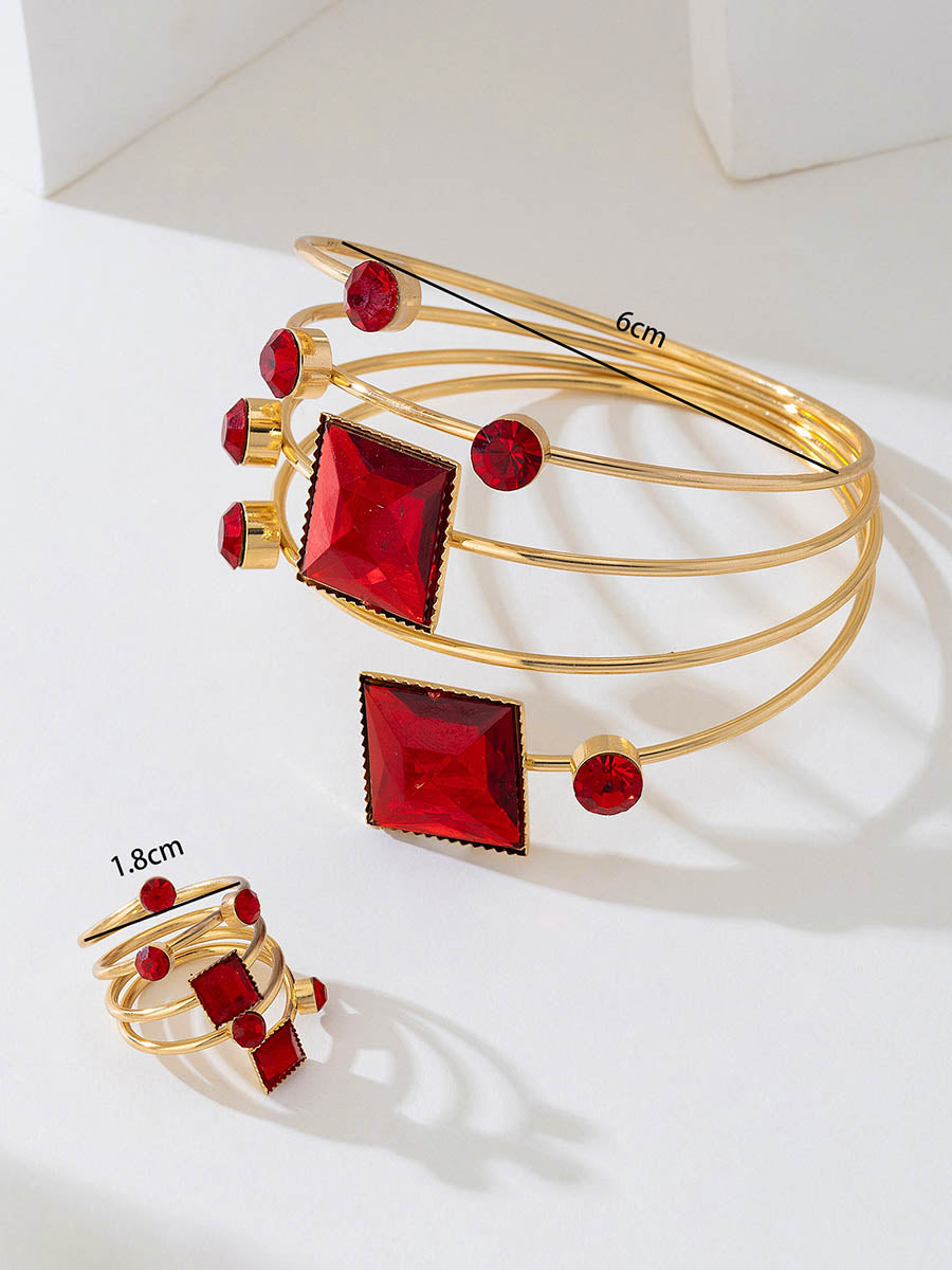 Geometric Rhine Stones Shiny Irregularity Sets Rings Accessories Bracelet Accessories