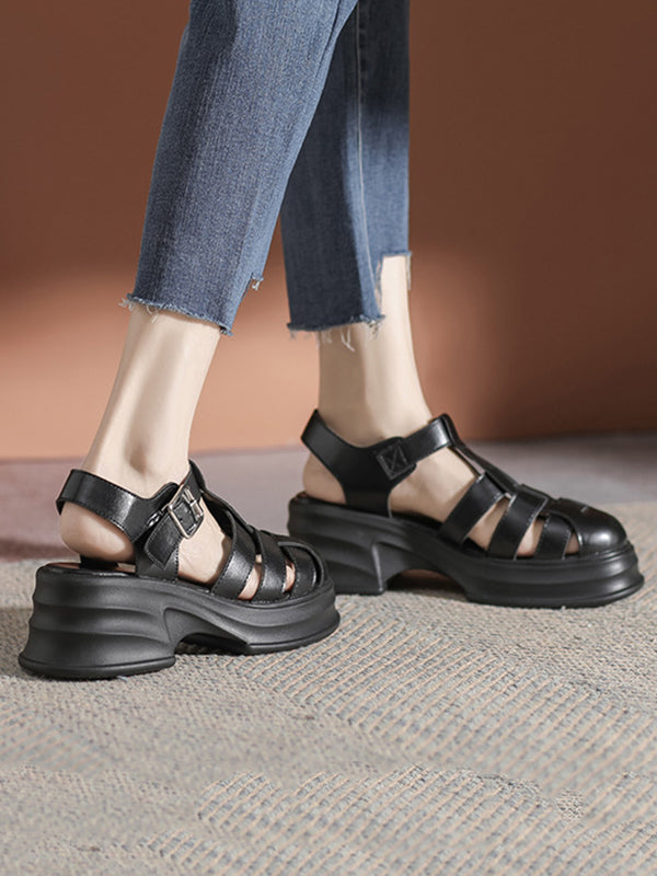 Hollow Round-Toe Sandals Platform Shoes Gladiators