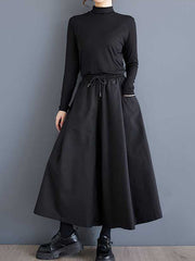 Drawstring Elasticity Pockets Solid Color A-Line High Waisted Pants Culotte