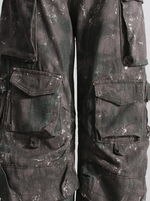 Pockets Split-Joint Tie-Dyed Loose Trousers Pants