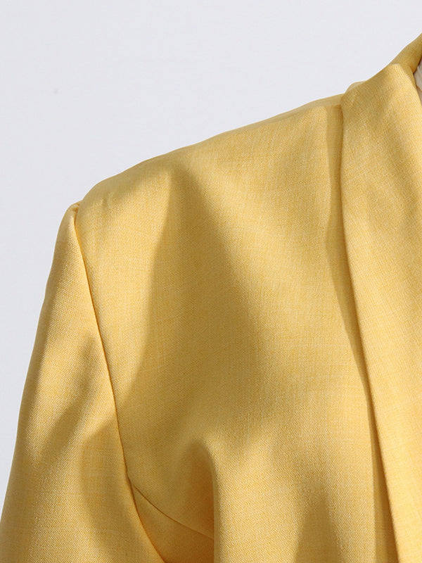 Asymmetric Buttoned Hollow Solid Color Tied Long Sleeves Loose Asymmetric Collar Blazer