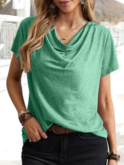Solid Color Loose Short Sleeves U-Neck T-Shirts Tops