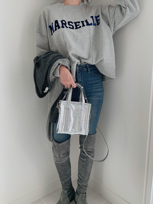 Casual Asymmetric Lapel Split-Joint Letter Print Sweatshirt