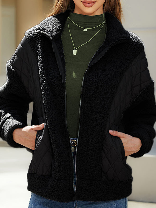Split-Joint Velvet Long Sleeves Loose Lapel Outerwear