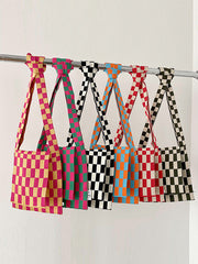 Checkerboard Straps Woven Handbag Crossbody Bags