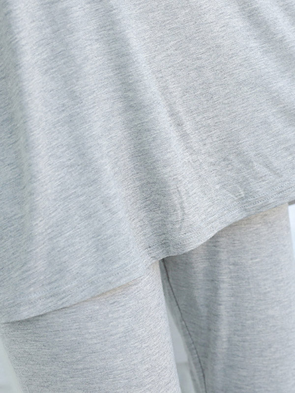 Simple Solid Color Long Sleeve Loose Modal Pajamas Sets