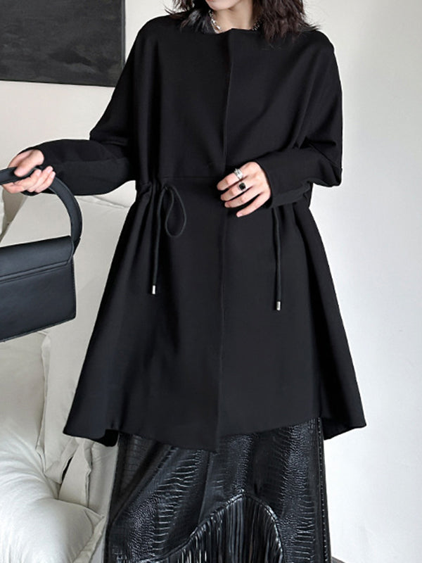 Drawstring Solid Color Long Sleeves Loose Square-Neck Trench Coats Outerwear