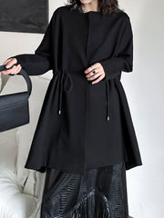 Drawstring Solid Color Long Sleeves Loose Square-Neck Trench Coats Outerwear