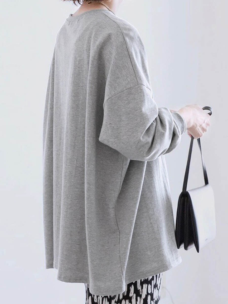 Solid Color Long Sleeves Loose Sweatshirt Tops