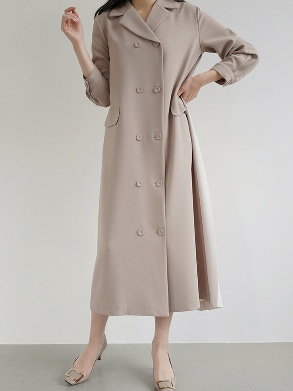 Original Chic Pleated Notched Collar Blazer Midi Dress