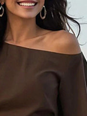 Loose Puff Sleeves Asymmetric Solid Color Split-Joint One-Shoulder Blouses&Shirts Tops