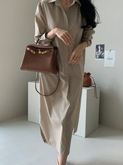 Casual 3 Colors Loose Split-Side Solid Color Midi Dress Shirt Dress