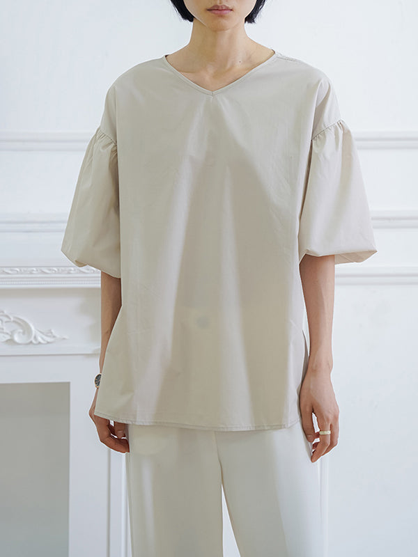Solid Color Half Sleeves Loose V-Neck Blouses&Shirts Tops